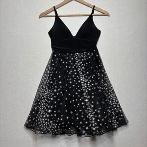 Vtg Janice Black Sparkle Mesh Babydoll Mini Dress Size S Formal